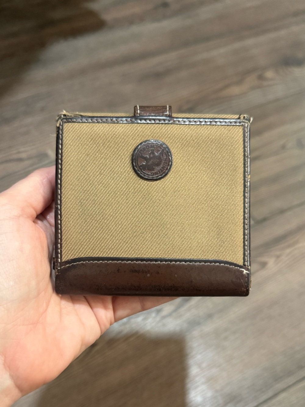 Vintage Hunting World Leather Canvas Wallet Brown Made In Italy Distressed Rare